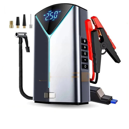 Rechargeable Portable Air Compressor with Power Bank and Flashlight - Jump Starter and Calibrator